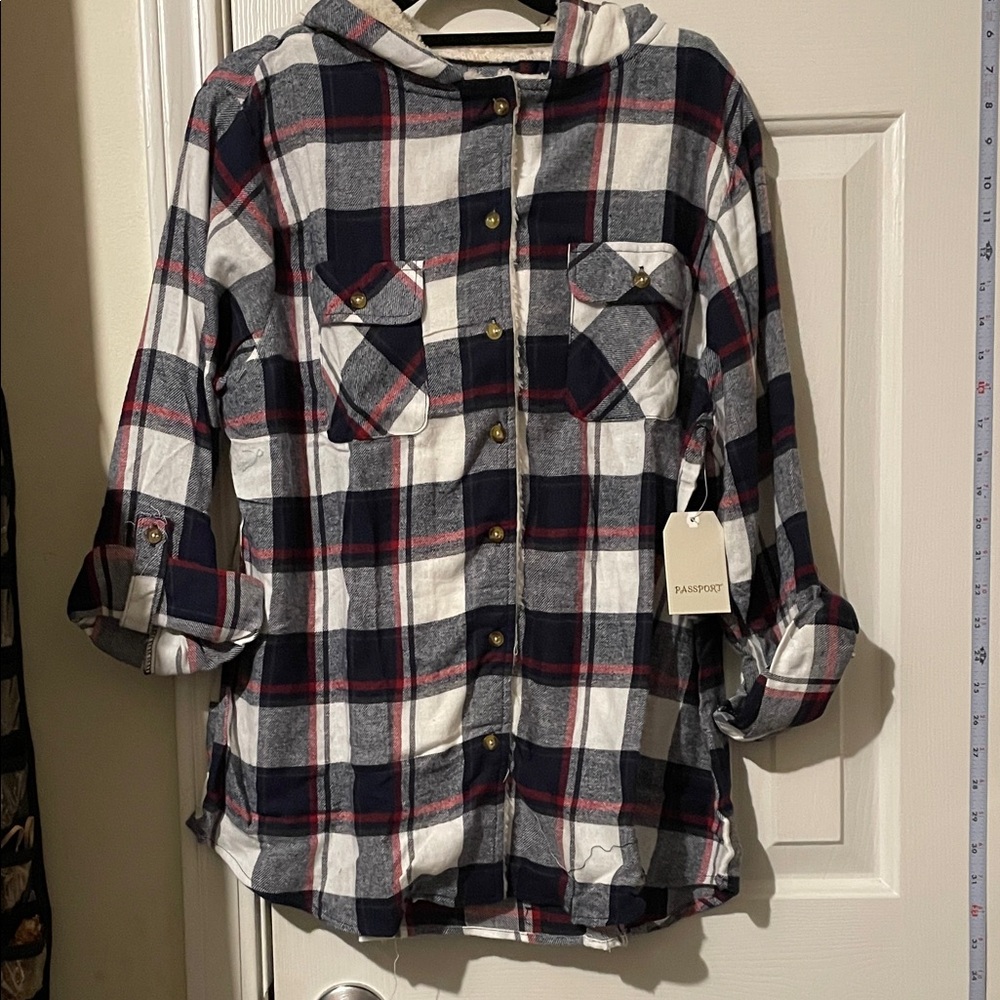 Passport Navy and Red Plaid Hoodie